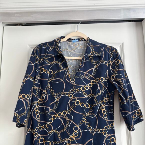 J McLaughlin Women’s Gold Chain Link Shift Dress 4 Nautical Coastal Classic - Picture 2 of 11